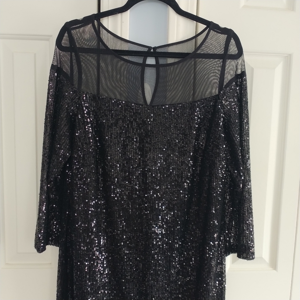 R&M Richards Black Sequins Mesh Dress Special Occasions 14 - Picture 5 of 14